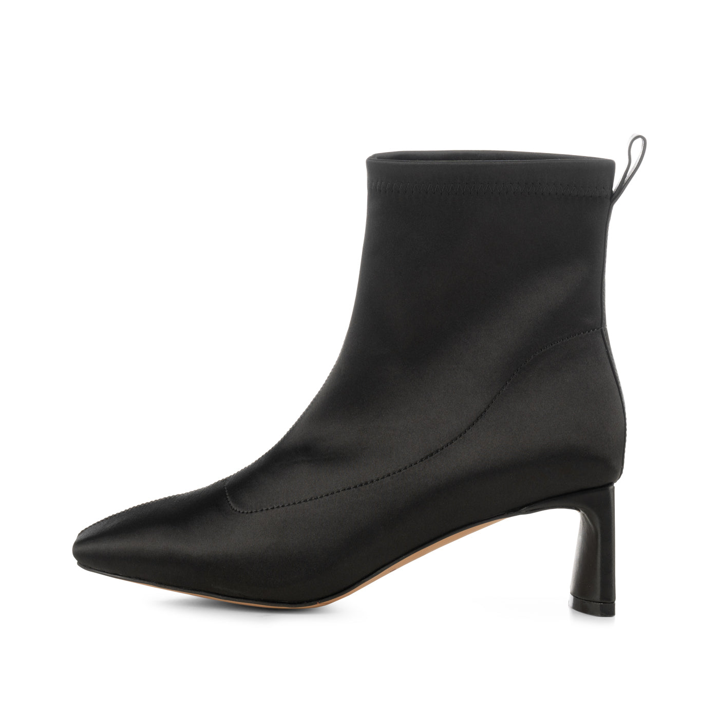 Black satin top ankle boots