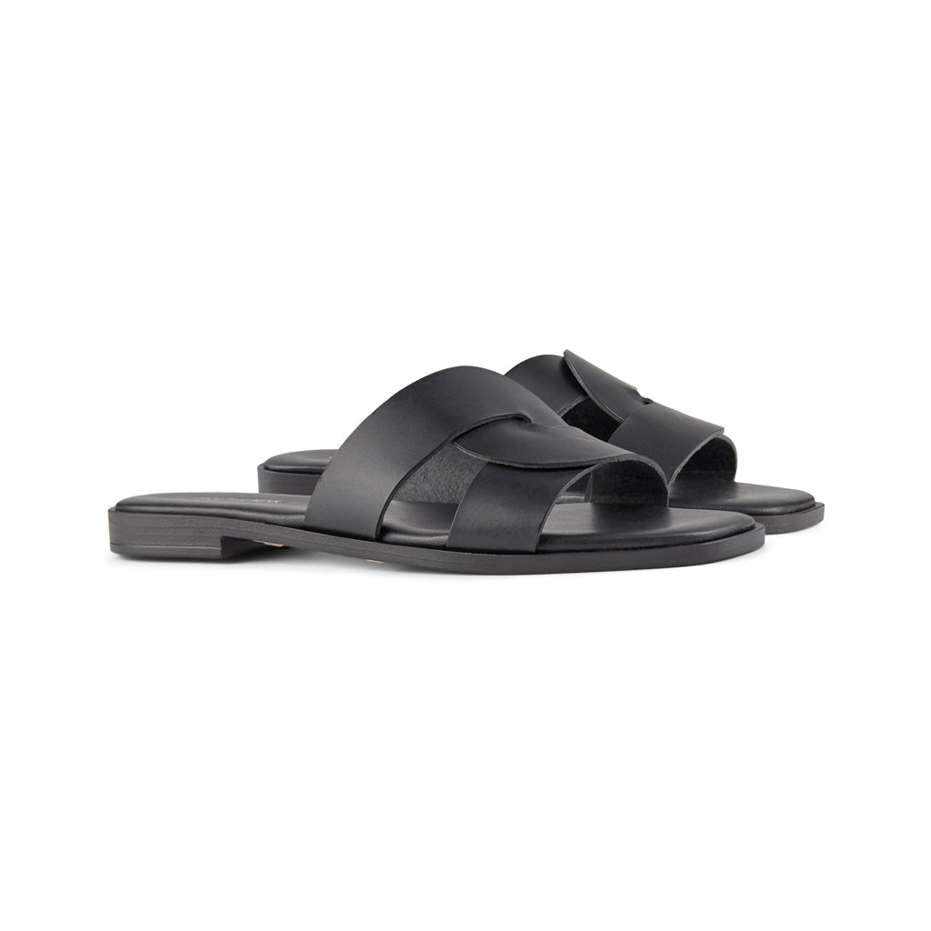 【美品】BRENTA BLACK FLAT SANDAL 37 裏張り済み 美品】BRENTA BLACK FLAT SANDAL 37 裏張り済み