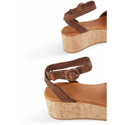 SHOE THE BEAR WOMENS Begonia Ankle Sandals Leather Wedge 135 TAN