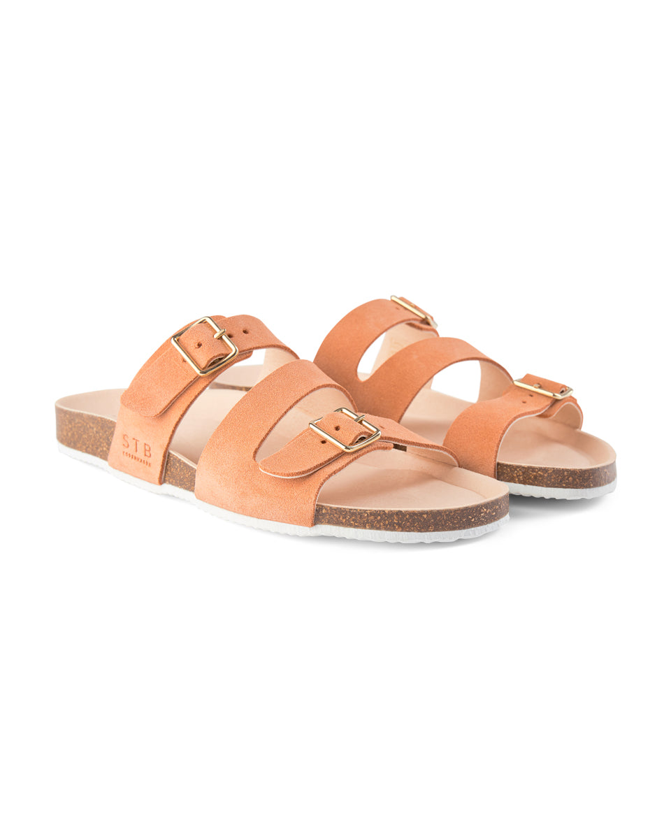 SHOE THE BEAR WOMENS Cara Suede Slip-in Sandal Flat Sandals 223 APRICOT
