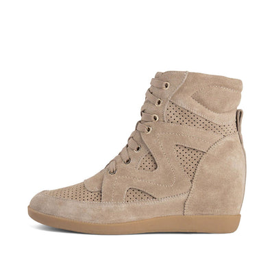 SHOE THE BEAR WOMENS Emmy Lace Suede Wedge Sneaker Wedge 160 TAUPE