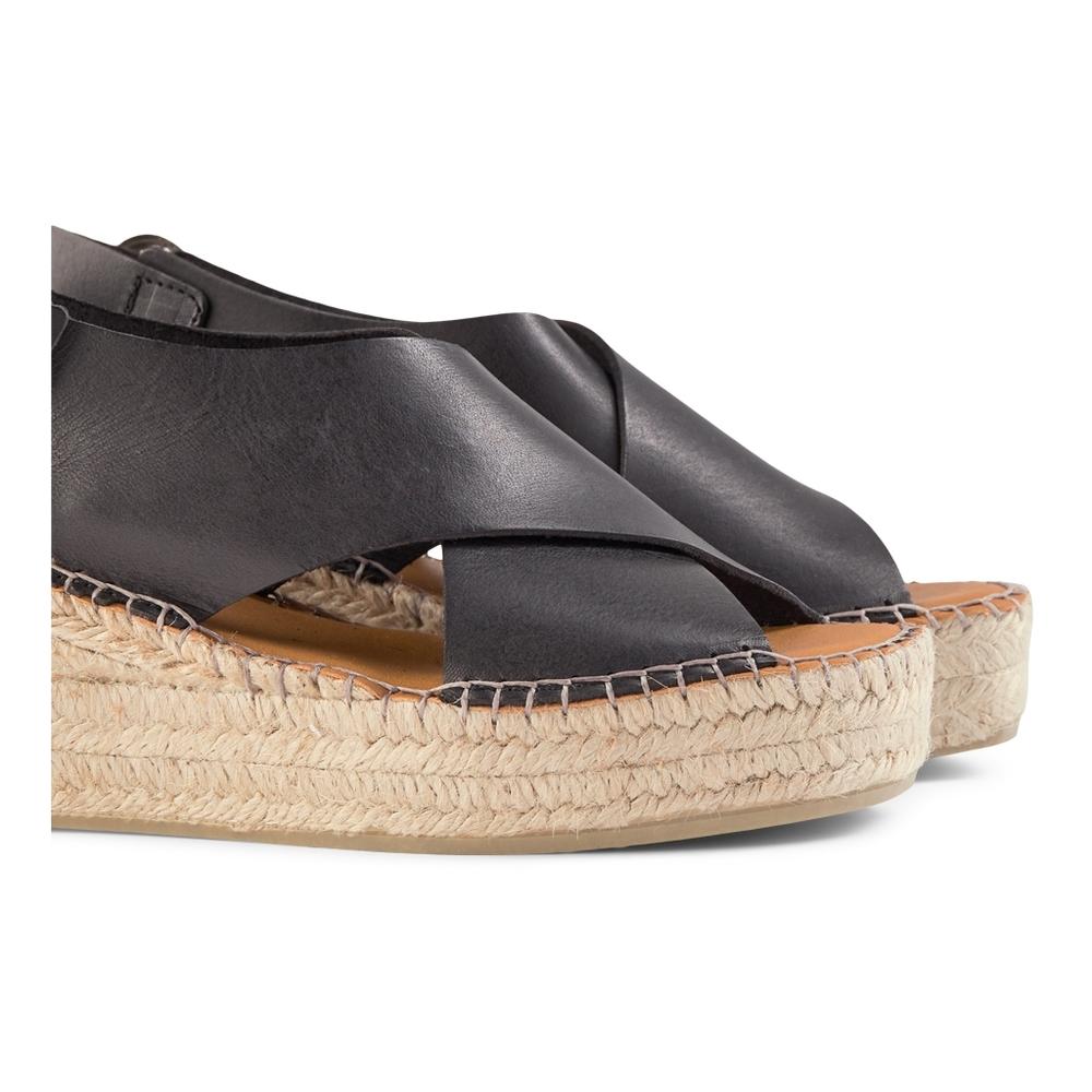 black leather platform espadrilles