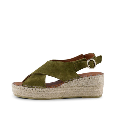 SHOE THE BEAR WOMENS Orchid wedge suede Espadrilles 298 MOSS GREEN